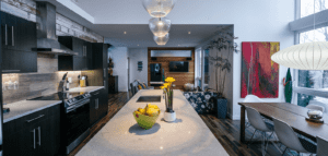 Kitchen island at Chalet Villa Bianca | Luxury cottages for rent in Lanaudiere | Chalets Zenya